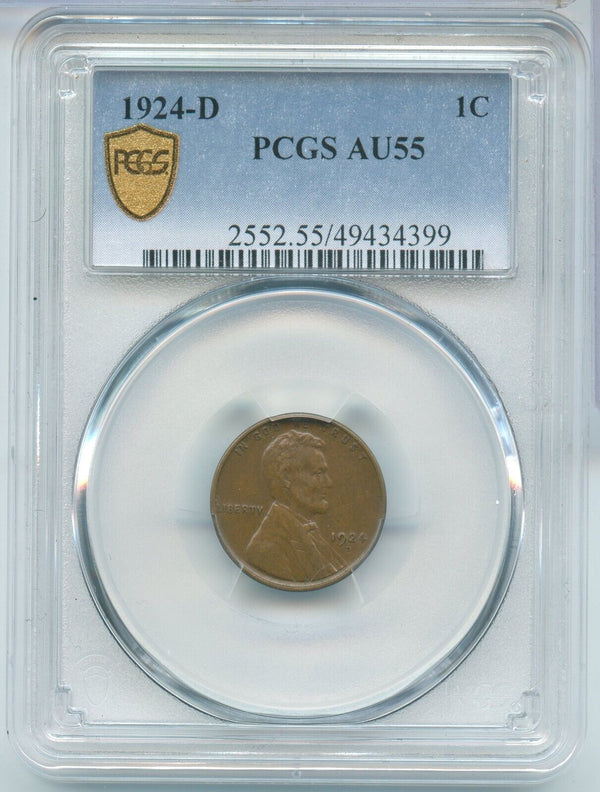 1924-D Lincoln Wheat Cent 1c PCGS AU55 Denver Mint  - SR241