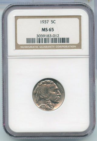 1937-P Buffalo Nickel 5c NGC MS65 Certified - Philadelphia Mint - SR120