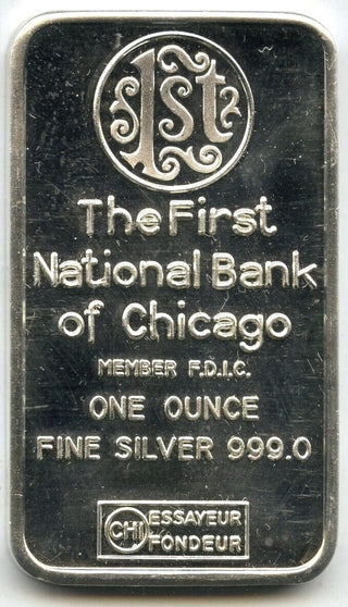 First National Bank of Chicago 999 Silver 1 oz Medal Bar Ingot Switzerland H436