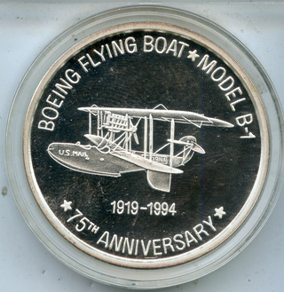 Boeing Flying Boat Model 75th Anniversary 999 Silver 1.5 oz Round Medal - RC990