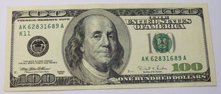 1996 $100 Federal Reserve Note Error Currency Offset Printing Transfer - H445