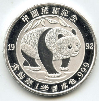 1992 Chinese Panda Bear 999 Silver 1 oz Art Medal Round Vintage Bullion - H433