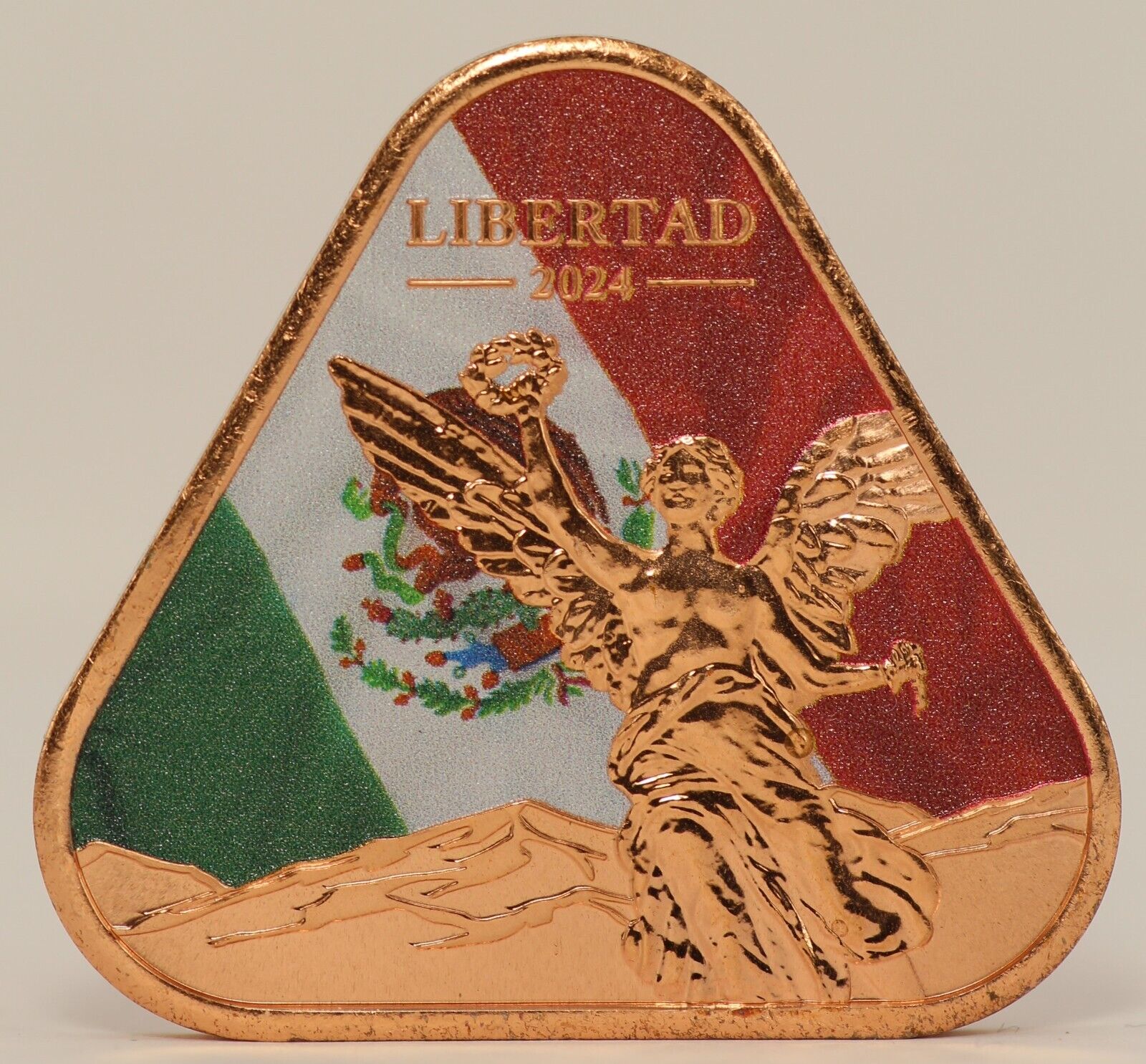 2024 Mexico Libertad Mexican Flag 1 Oz 999 Copper Triangle Colored