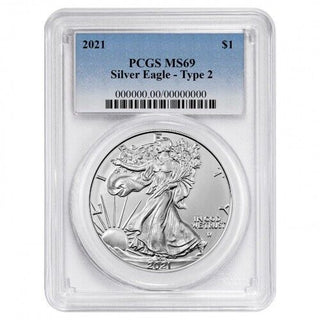 2021 American Eagle 1 oz Silver PCGS MS 69 Coin T2 Type 2 Blue Label - JN541