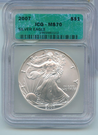2007 American Silver Eagle 1 oz Silver 999 Dollar ICG MS70 Certified - SR71