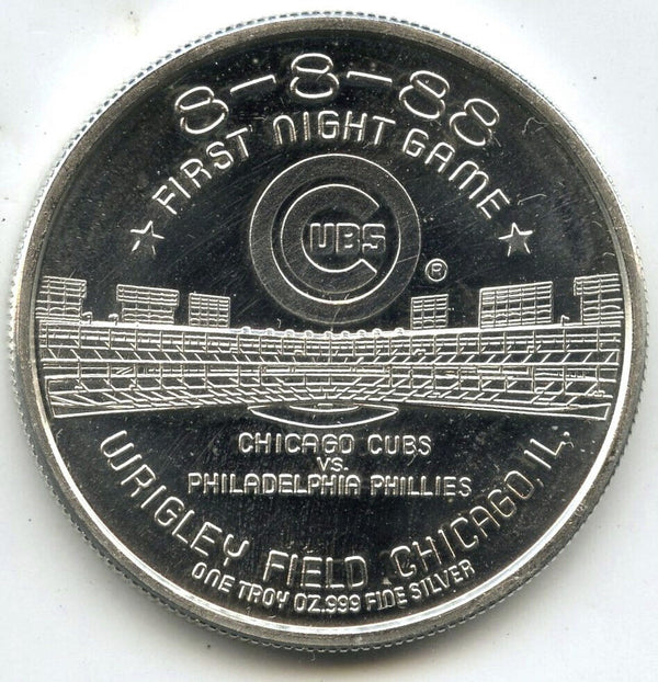 Chicago Cubs Night to Remember 999 Silver 1 oz Medal Round Wrigley Field - H431