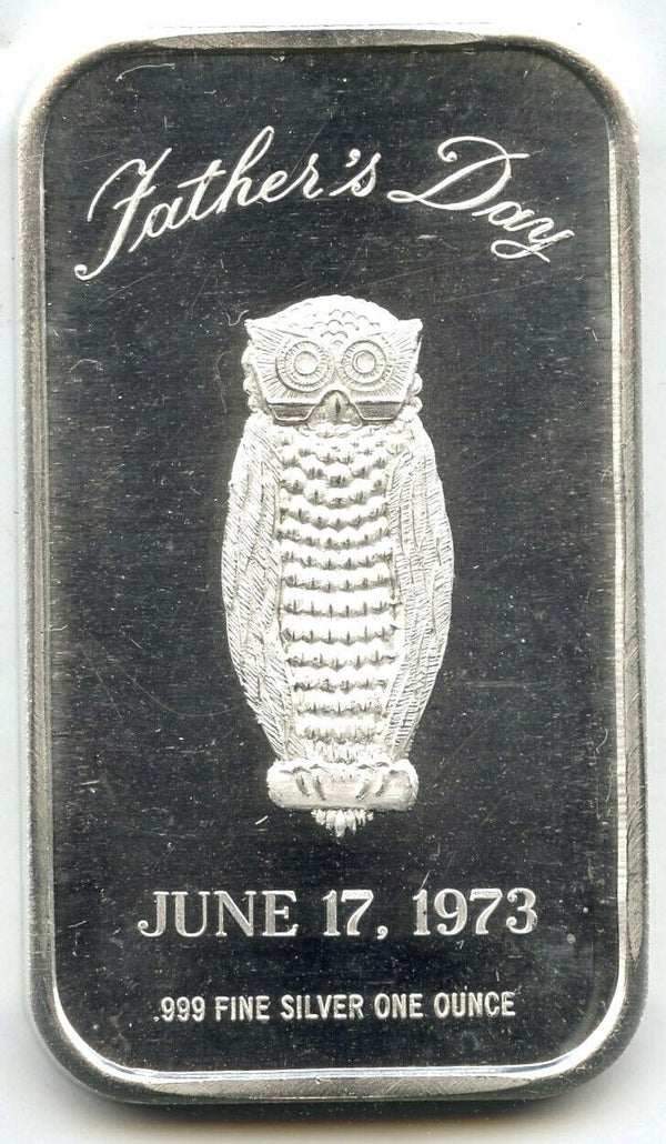 1973 Father's Day Owl 999 Silver 1 oz Medal Bar Ingot Bullion - H523