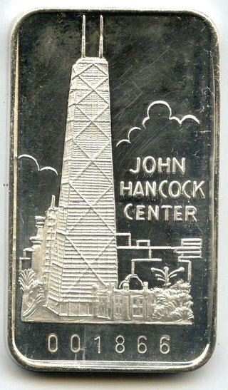 John Hancock Chicago 999 Silver 1 oz Art Bar ingot Medal Switzerland - H429