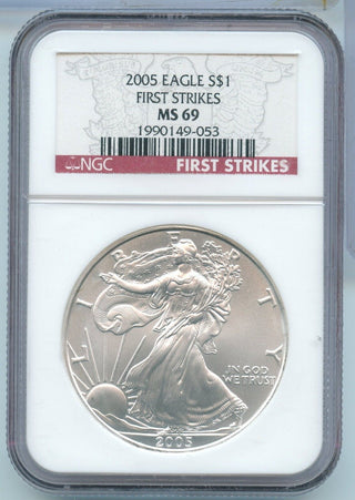 2005 American Silver Eagle 1 oz Silver Dollar NGC MS69 First Strike - SR193