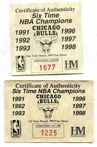 1998 Chicago Bulls 2-Medal Set Six-Time Champions 999 Silver 1 oz & 6 oz - C510