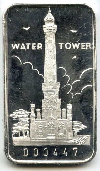 Chicago Water Tower 999 Silver 1 oz Medal Ingot Switzerland First Bank - H434