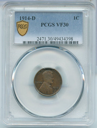 1914-D Lincoln Wheat Cent Penny PCGS VF30 Denver Mint - SR177