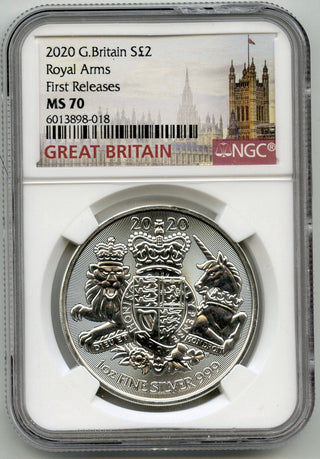 2020 Great Britain Royal Arms NGC MS70 First Releases 1 oz Silver Coin - H351
