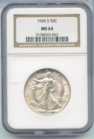1945-S  Silver Walking Liberty Half Dollar 50c NGC MS64 San Francisco Mint-SR121