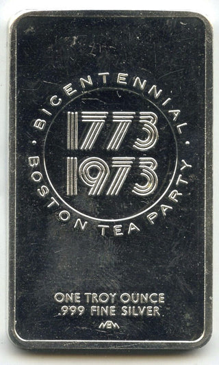 Boston Tea Party Bicentennial 1973 Art Bar 999 Silver 1 oz Medal Ingot - H425