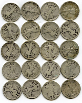 1917 Walking Liberty Silver Half Dollars 20-Coin Roll - Philadelphia Mint - H617