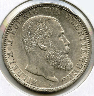 1914 Germany Wurttemberg Silver Coin 2 Zwei Mark Wilhelm II Deutsches Reich H580