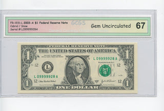 2003 $1 Federal Reserve Note 5 Of A Kind Uncirculated Trinary  -SR131