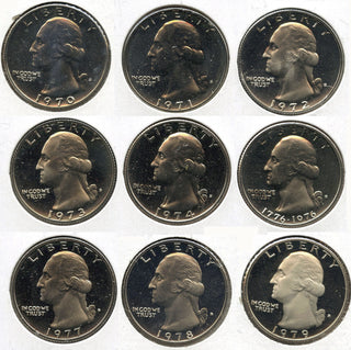 1970 - 1979-S Washington Proof Quarters - Run of (9) Coins Lot Set - H492
