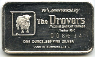 Drovers Country 1873 - 1973 Art Bar 999 Silver 1 oz Ingot Medal 90th Ann - H427