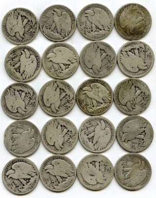 1917 Walking Liberty Silver Half Dollars 20-Coin Roll - Philadelphia Mint - H617