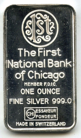 Chicago Water Tower 999 Silver 1 oz Medal Ingot Switzerland First Bank - H434