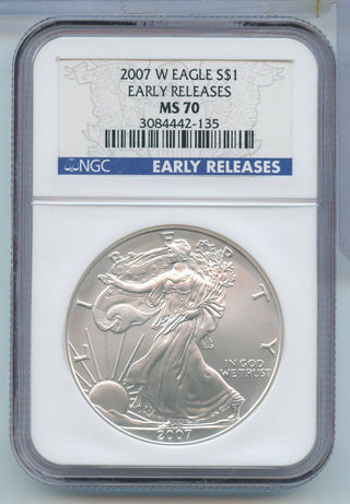 2007-W American Silver Eagle 1 oz Silver Dollar ER NGC MS70 West Point Mint-SR49