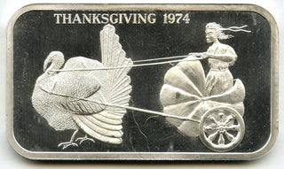 1974 Thanksgiving 999 Silver 1 oz Medal Bar Ingot Bullion - Madison Mint - H516