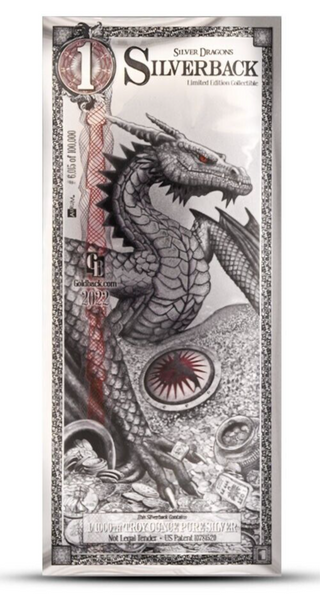 1 Silverback Dragon Note 999 Fine Silver Currency Year 2024 Latest New! Limited