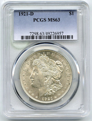 1921-D Morgan Silver Dollar PCGS MS63 Certified - Denver Mint - H337