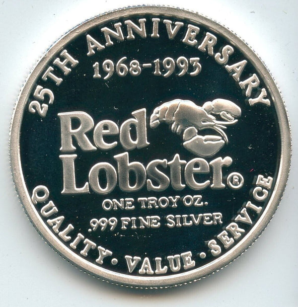 1993 Red Lobster 1oz Silver 999 Round 25th Anniversary William B Darden - SR148