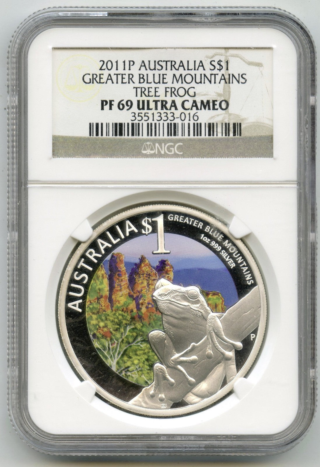 2011 P Australia Blue Mountains Tree Frog 1 oz Silver NGC PF69