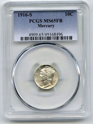 1916-S Mercury Silver Dime PCGS MS65 FB Certified - San Francisco Mint - H551