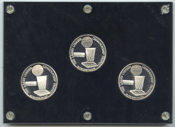 Chicago Bulls 999 Silver 3 oz Medal Set 1991 - 1993 NBA Champions - H467