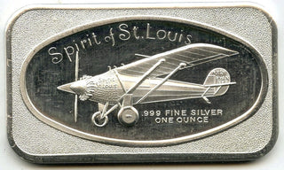 Spirit of St. Louis Airplane 999 Silver 1 oz Ingot Bar Art Medal Bullion - H438