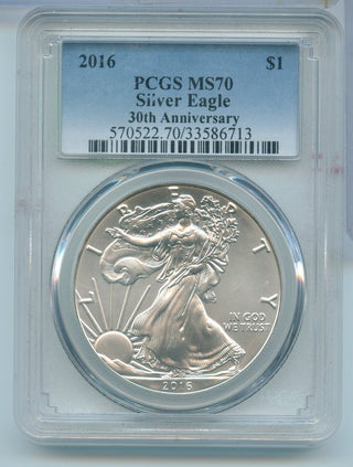 2016 American Silver Eagle 1 oz 999 Silver Dollar 30th Ann PCGS MS70 - SR68