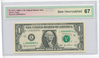 2003 $1 Federal Reserve Notes 5 Of A Kind Uncirculated 3 Consecutive  -SR122