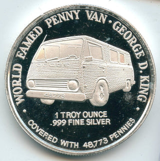 1987 World Famed Penny Van 999 Silver 1 oz Art Medal Round George D King -SR255