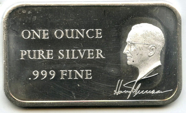 President Harry S Truman 999 Silver 1 oz Ingot Medal Bar - H512