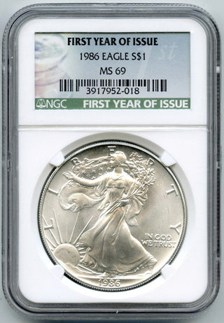 1986 American Eagle Silver Dollar NGC MS69 Certified First Year of Issue - H655