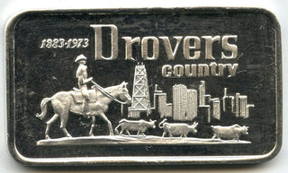 Drovers Country 1873 - 1973 Art Bar 999 Silver 1 oz Ingot Medal 90th Ann - H427