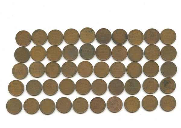 1911-P Lincoln Wheat Cent Roll 50 Coins Circulated  - SR161