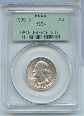 1939-S Washington Silver Quarter 25c PCGS MS64 San Francisco Mint - SR127