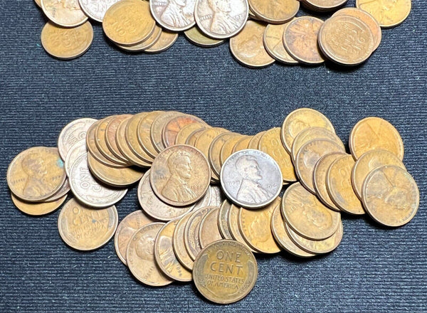 1920-P D S  Lincoln Wheat Cent 3 Rolls 150 Coins Circulated  - SR163