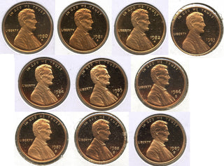 1980 - 1989 Lincoln Memorial Proof Cent Pennies Run of (10) Coins Lot Set - H463