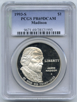1993-S James Madison Proof Silver Dollar PCGS PR69 DCAM San Francisco Mint H615