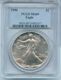 1990 American Silver Eagle 1 oz Silver Dollar PCGS MS69 - SR195