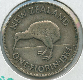 1934 New Zealand Silver One Florin Coin - King George V - SR110