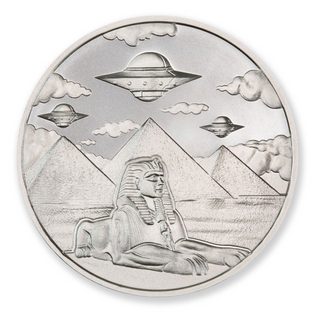 UFO Over Pyramids Egypt Sphynx 1 Oz 999 Fine Silver Round Aliens - JN714