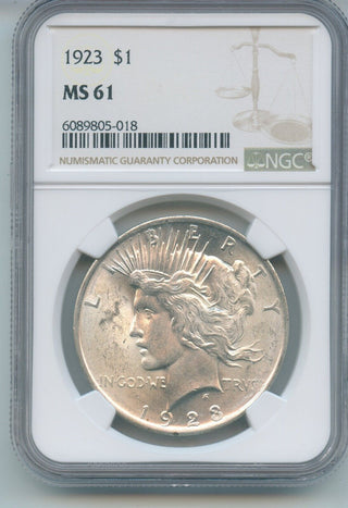 1923-P Peace Silver Dollar NGC MS 61 Certified $1 Philadelphia Mint - ER528